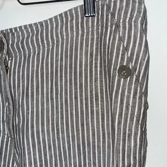Chico's The Ultimate Fit Pants Women's L Taupe Striped Linen Wide Leg Trousers - Picture 2 of 16